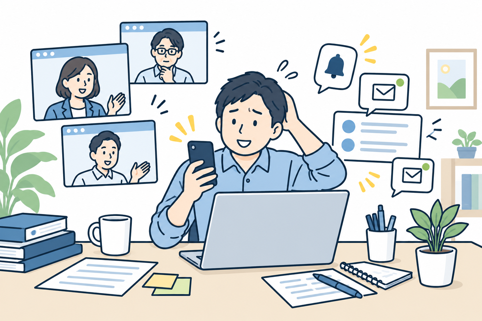 制作会社との打ち合わせで提案資料を確認する事業者のイメージ